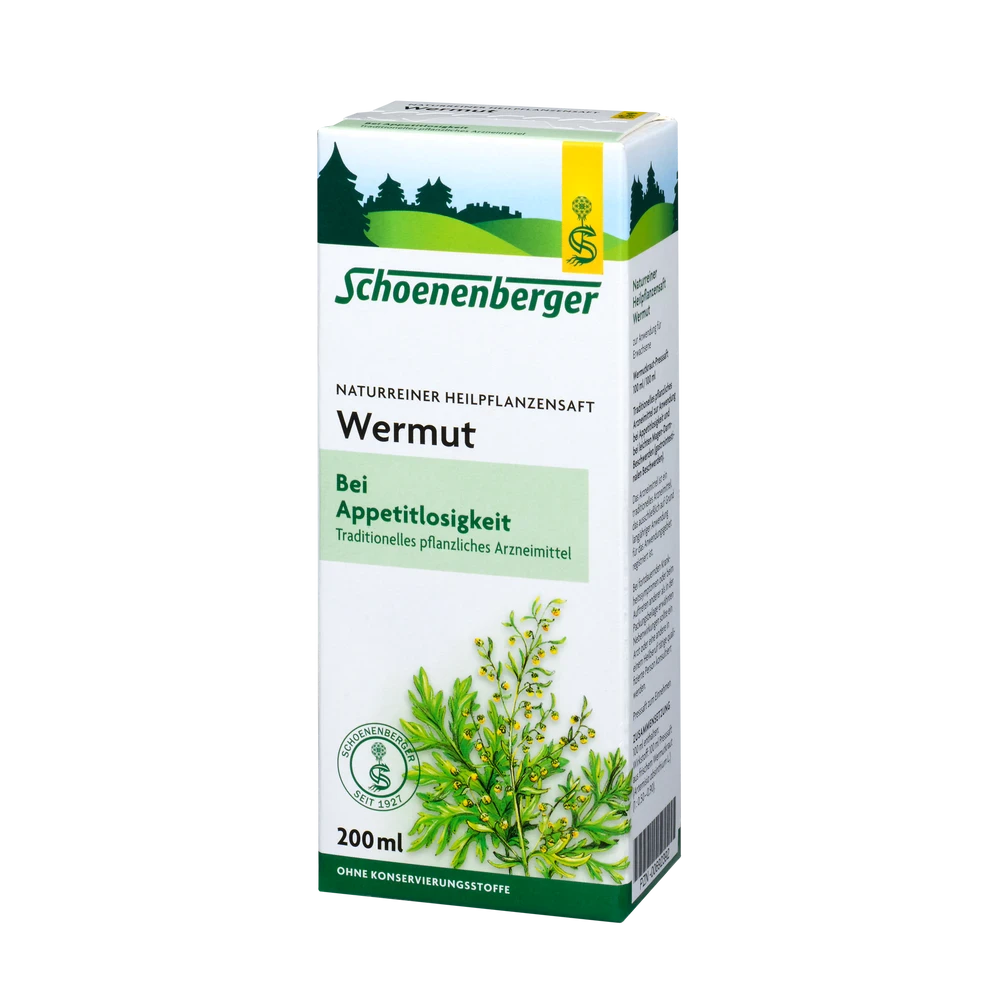 Schoenenberger Wermut Heilpflanzensaft 200 ml Packung – traditionelles pflanzliches Arzneimittel bei Appetitlosigkeit
