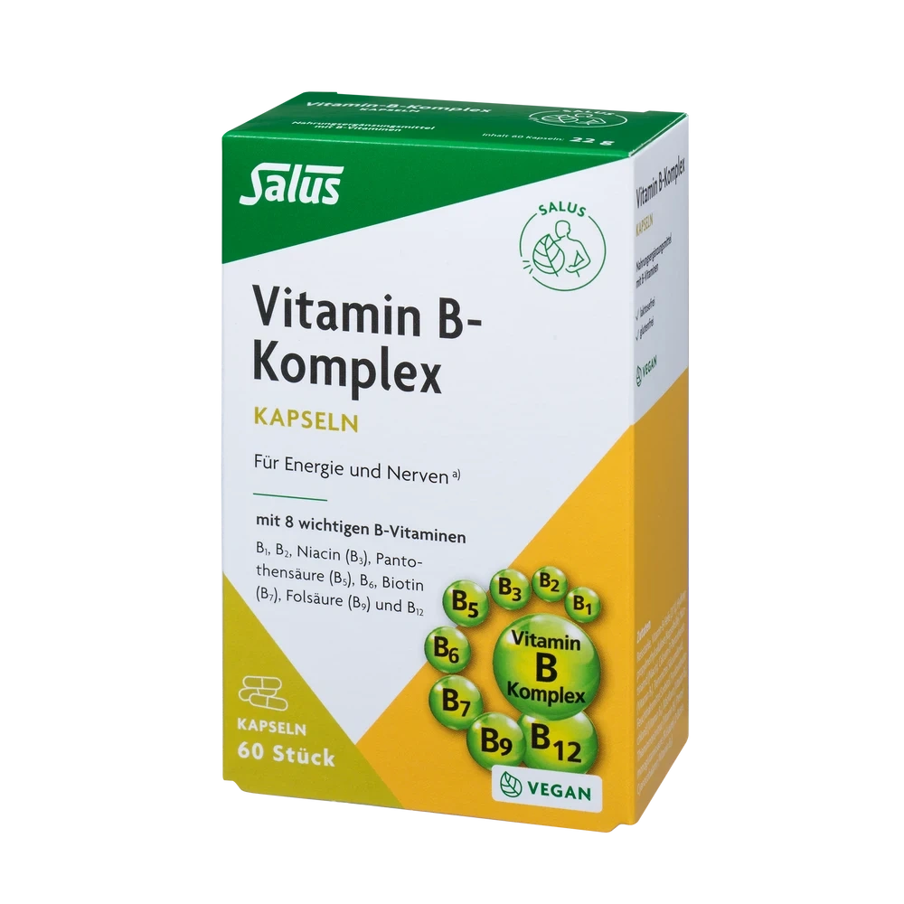 Vitamin-B-Komplex Kapseln von Salus – vegane Nahrungsergänzung mit 8 B-Vitaminen in 60er Packung