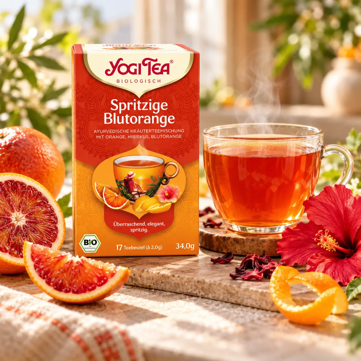Yogi Tea Spritzige Blutorange Bio mit Teetasse, Blutorange und Hibiskus