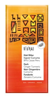Edel Bitter Schokolade 89 % Cacao Peru Ingwer Curcuma, mit Kokosblütenzucker, 80g