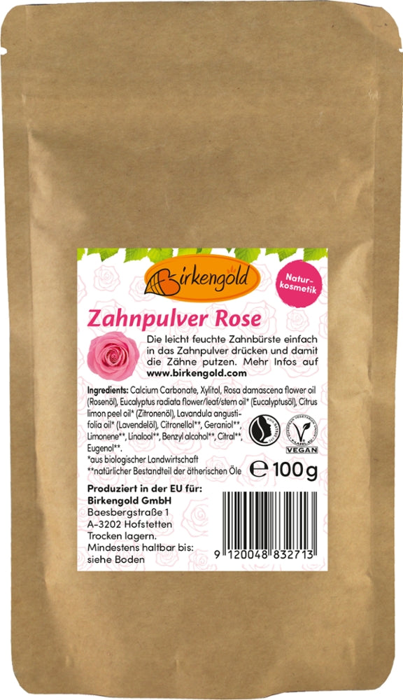 Birkengold® Zahnpulver Rose Nachfüllbeutel, 100g