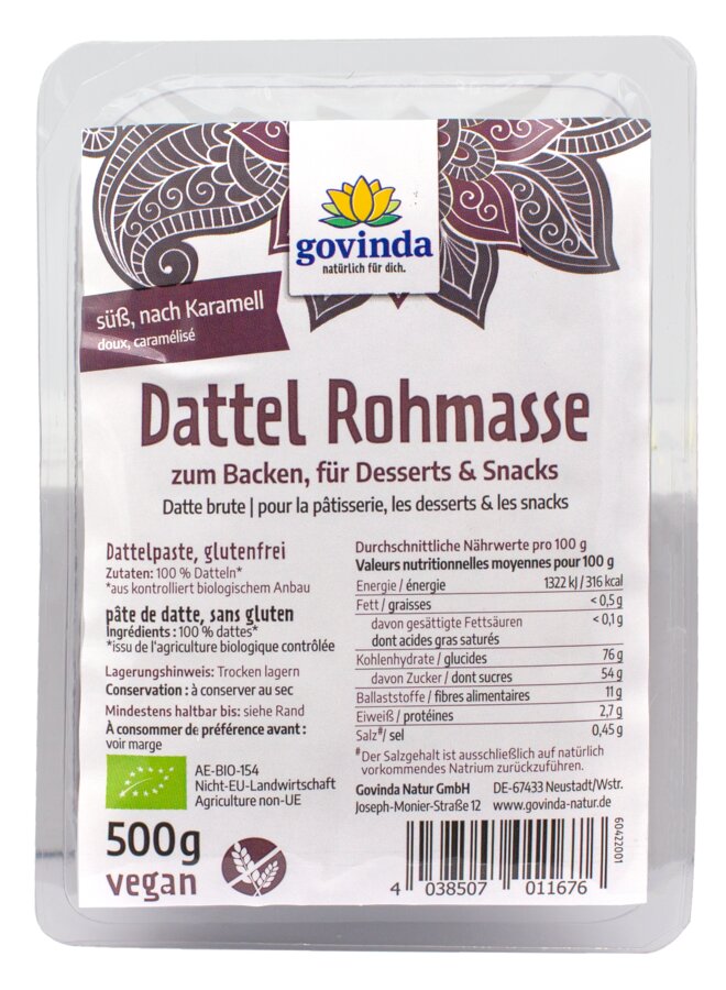 Govinda Dattel Rohmasse 500g