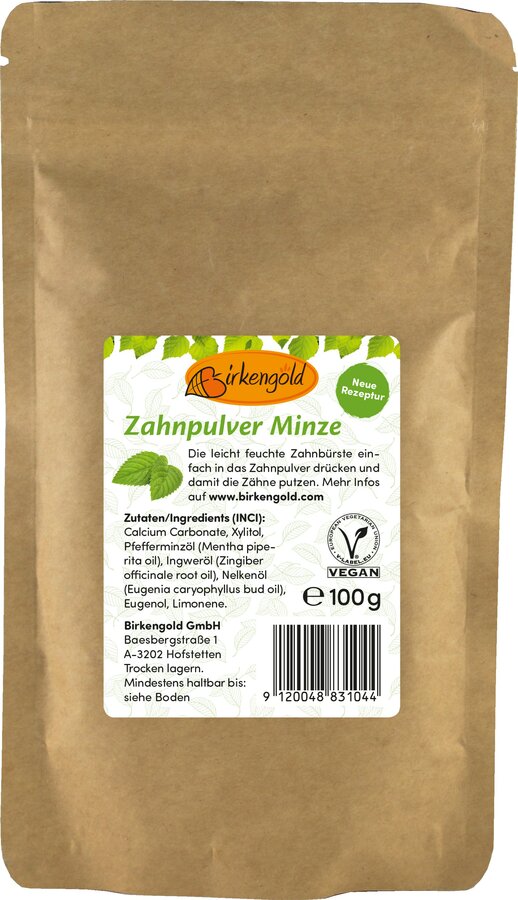 Birkengold® Zahnpulver Minze Nachfüllbeutel, 100g