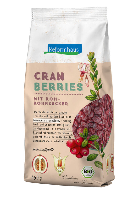 Reformhaus Cranberries, ganz, gesüßt, bio, 450g