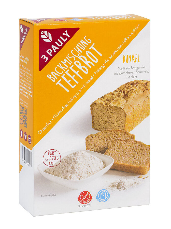 3 Pauly Backmischung Teffbrot 407g - aus glutenfreiem Sauerteig, mit Hefe