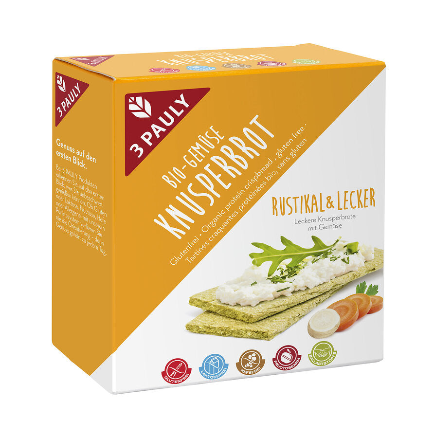 3 Pauly Bio Knusperbrot Gemüse 100g vegan, glutenfrei, laktosefrei, fructosefrei
