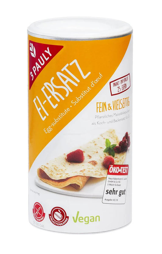3 PAULY Ei-Ersatz – Veganer Ei-Ersatz auf Maisstärkebasis in 250 g Dose, glutenfrei, fructosearm, ergibt ca. 25 Eier, ausgezeichnet mit ÖKO-TEST 'sehr gut'