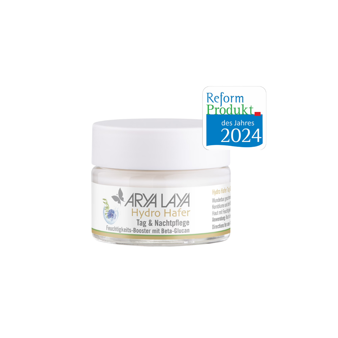 Arya Laya Hydro Hafer Tag & Nachtpflege – Feuchtigkeitspflege mit Beta-Glucan, ausgezeichnet als Reformprodukt des Jahres 2024