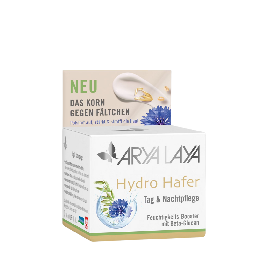 Arya Laya Hydro Hafer Tag & Nachtpflege – Feuchtigkeits-Booster mit Beta-Glucan, polstert auf und strafft die Haut.