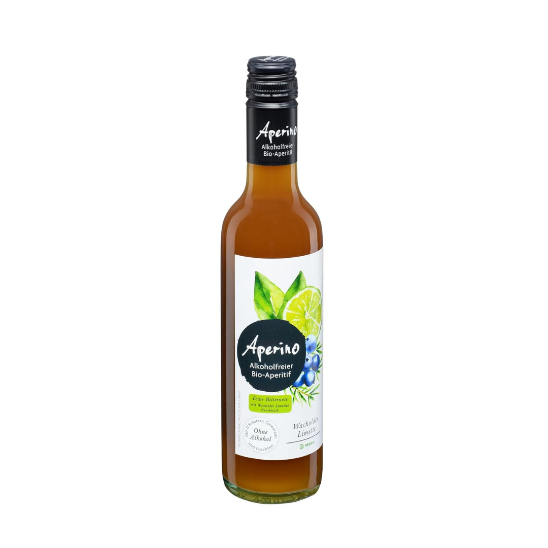 Aperino alkoholfreier Bio-Aperitif Wacholder Limette – Bio-Getränk ohne Alkohol in 370-ml-Flasche