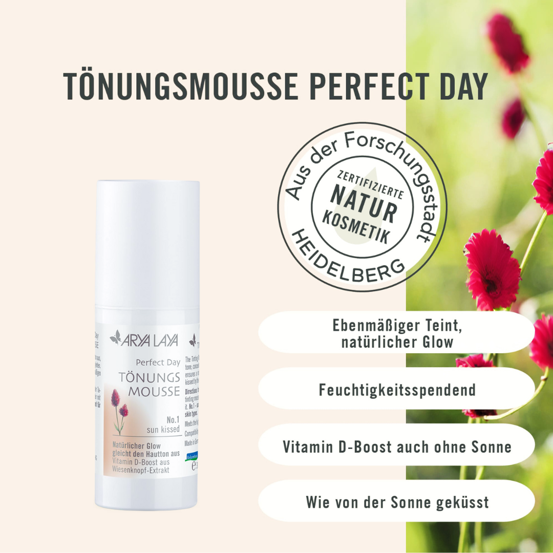 Arya Laya Perfect Day Tönungsmousse No. 1 Sun Kissed – zertifizierte Naturkosmetik für einen ebenmäßigen Teint und natürlichen Glow mit Vitamin D-Boost