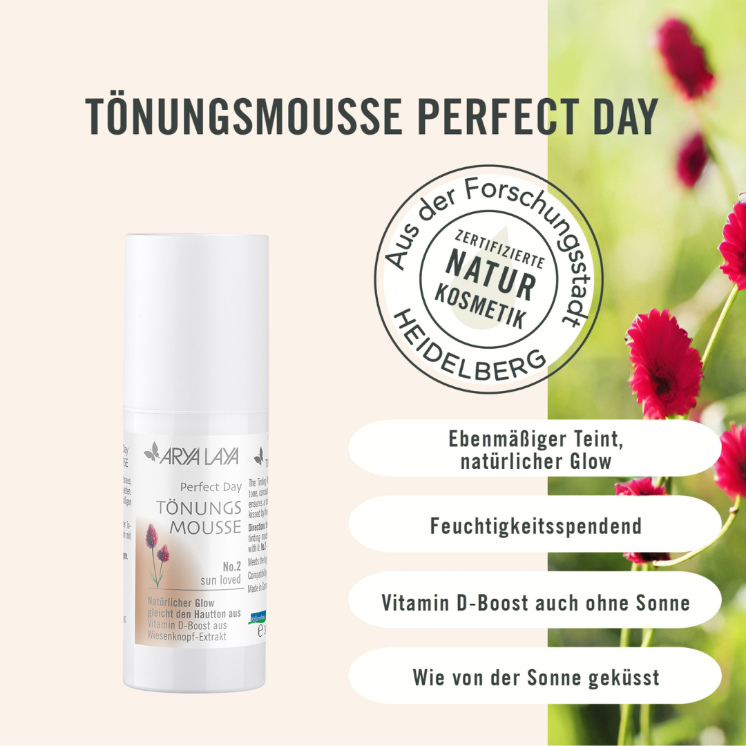 Arya Laya Perfect Day Tönungsmousse No. 2 Sun Loved – zertifizierte Naturkosmetik für einen gleichmäßigen Teint und natürlichen Glow mit Vitamin D-Boost