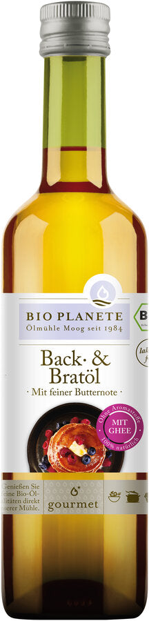 Bio Planète Back- & Bratöl mit Ghee (500 ml) – hochwertiges Bio-Bratöl mit feiner Butternote, ideal zum Backen, Braten und Kochen.