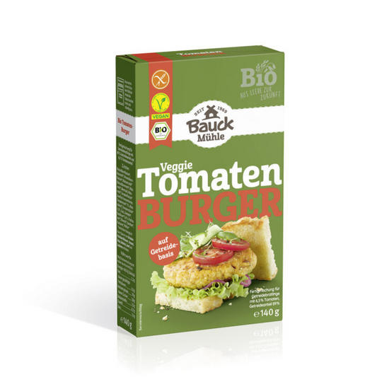 Bauck Mühle Veggie Tomaten Burger 140 g – Bio-Fertigmischung für glutenfreie Getreidebratlinge mit Tomate und Basilikum