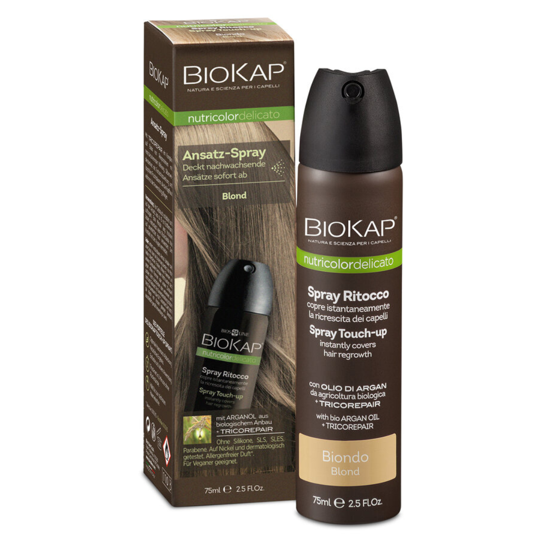 Biokap Ansatzspray Blond 75 ml – Ansatz-Kaschierspray mit Arganöl für die schnelle Abdeckung von nachwachsenden Haaransätzen