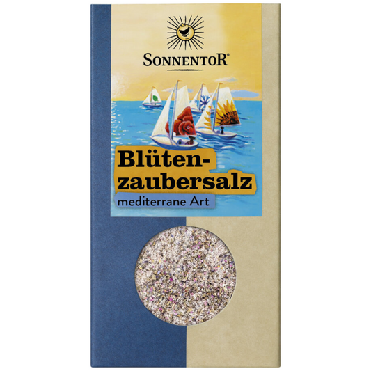 Sonnentor Blütenzaubersalz mediterrane Art – aromatische Bio Gewürzmischung mit Blüten und Meersalz in nachhaltiger Verpackung mit Sichtfenster