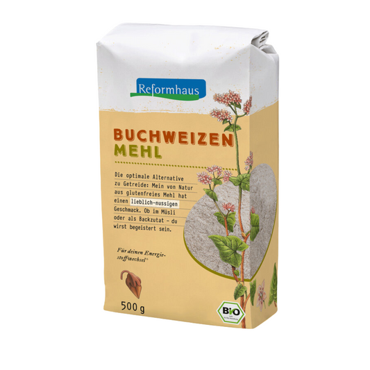 Reformhaus Buchweizenmehl Bio 500 g – glutenfreies Mehl mit nussigem Geschmack, ideal für Müsli, Backen und Kochen