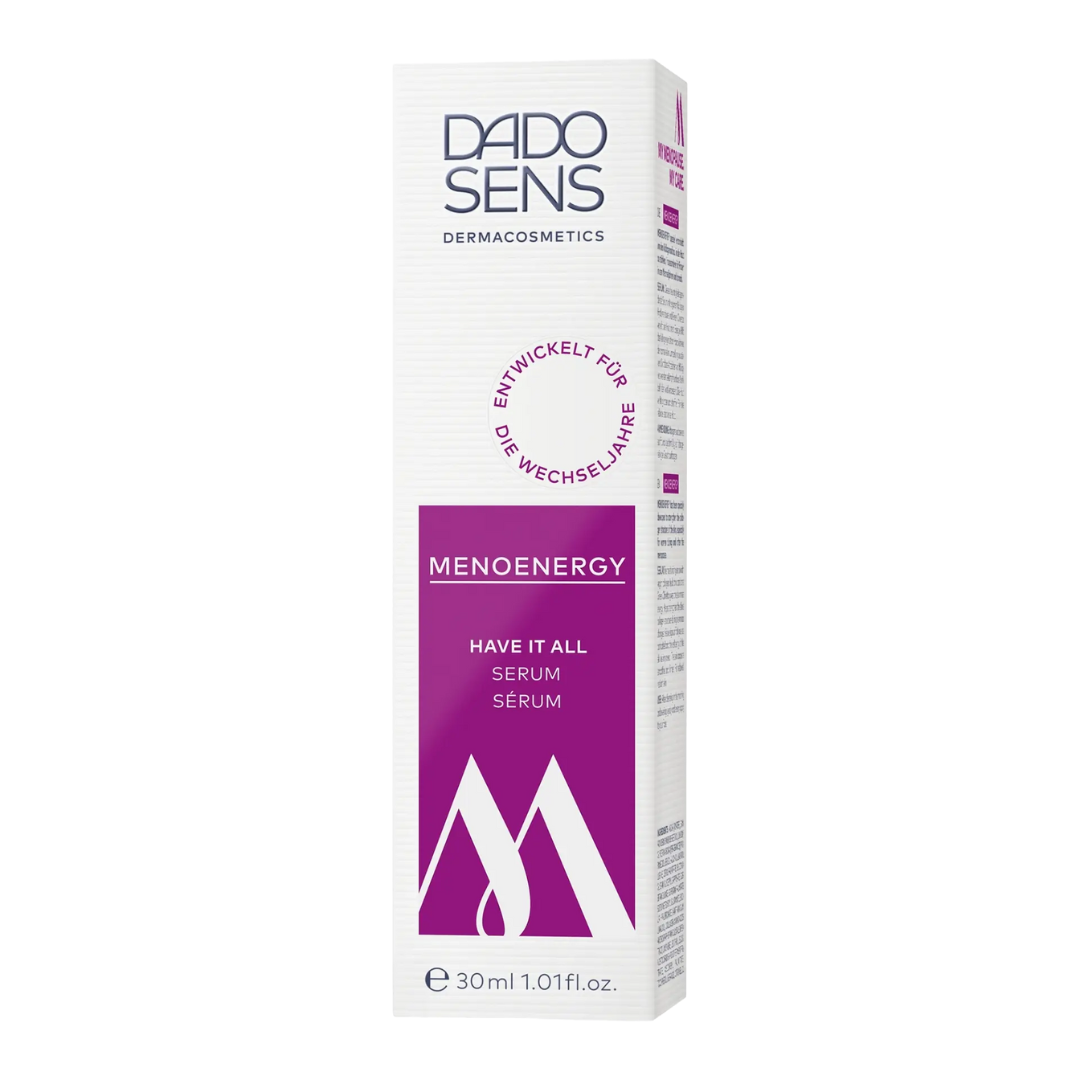 DADO SENS MENOENERGY HAVE IT ALL SERUM 30 ml in Originalverpackung mit violettem Etikett – entwickelt für die Wechseljahre