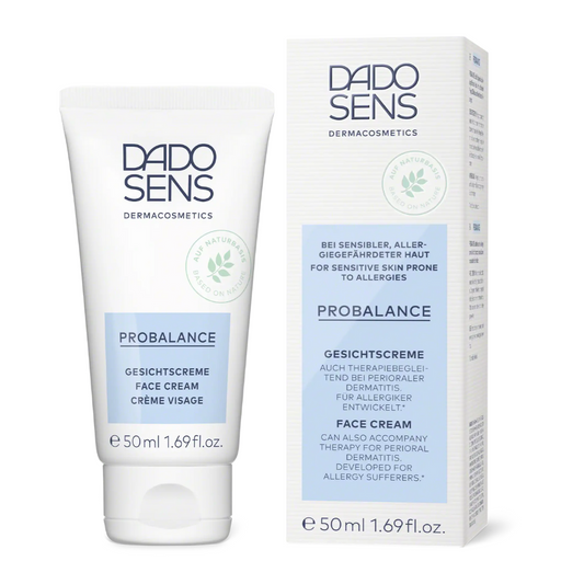 DADO SENS PROBALANCE Gesichtscreme 50 ml – Produktbild mit Tube und Umverpackung bei empfindlicher Haut