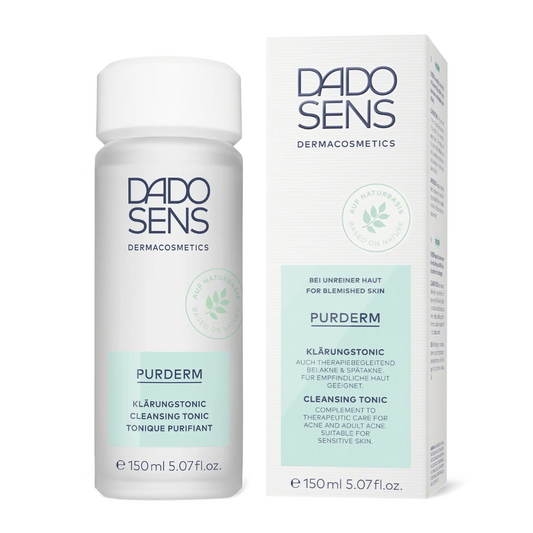 DADO SENS PURDERM Klärungstonic 150 ml – Produktbild mit Flasche und Umverpackung zur Pflege bei Akne und empfindlicher Haut