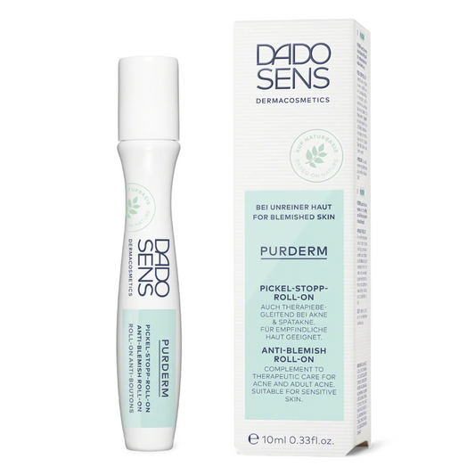 DADO SENS PURDERM Pickel-Stopp Roll-On 10 ml – dermatologischer Anti-Pickel-Roller mit Produktverpackung