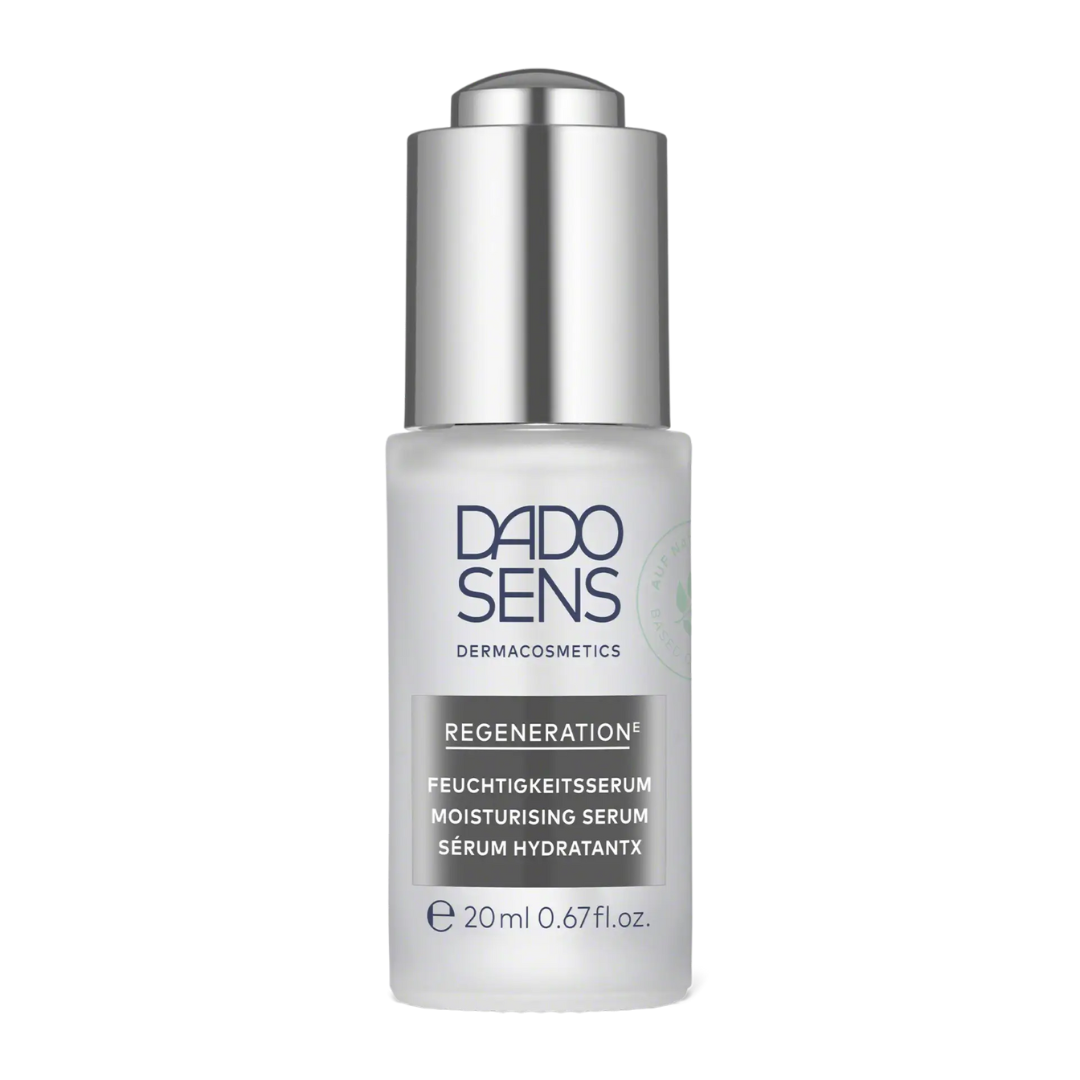 DADO SENS REGENERATION E Feuchtigkeitsserum 20 ml – stilvolle Glasflasche mit silbernem Spenderdeckel