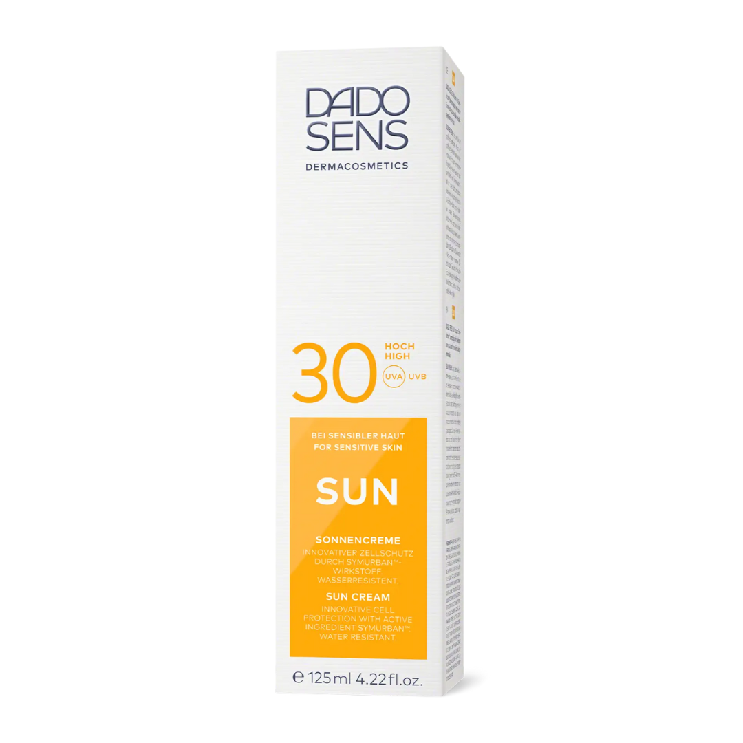 DADO SENS SUN Sonnencreme LSF 30 – Umverpackung der Sonnenpflege für sensible Haut, 125 ml
