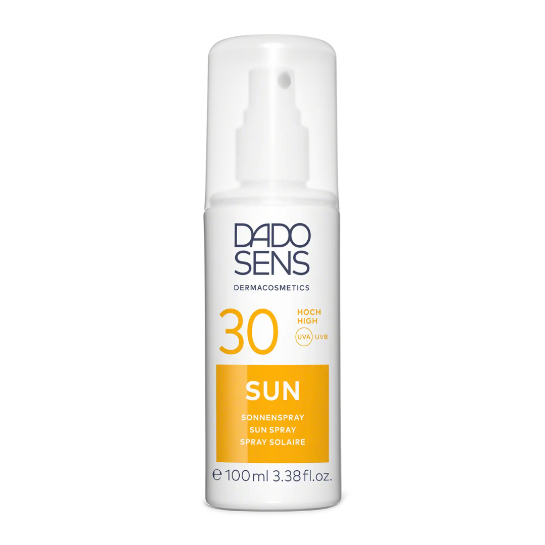 DADO SENS SUN Sonnenspray LSF 30 – praktische 100 ml Sprühflasche mit UVA-/UVB-Schutz, freigestellt