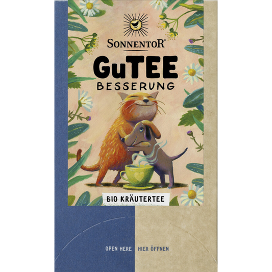 Sonnentor GuTEE Besserung – Bio-Kräutertee mit liebevollem Tiermotiv in Faltschachtel