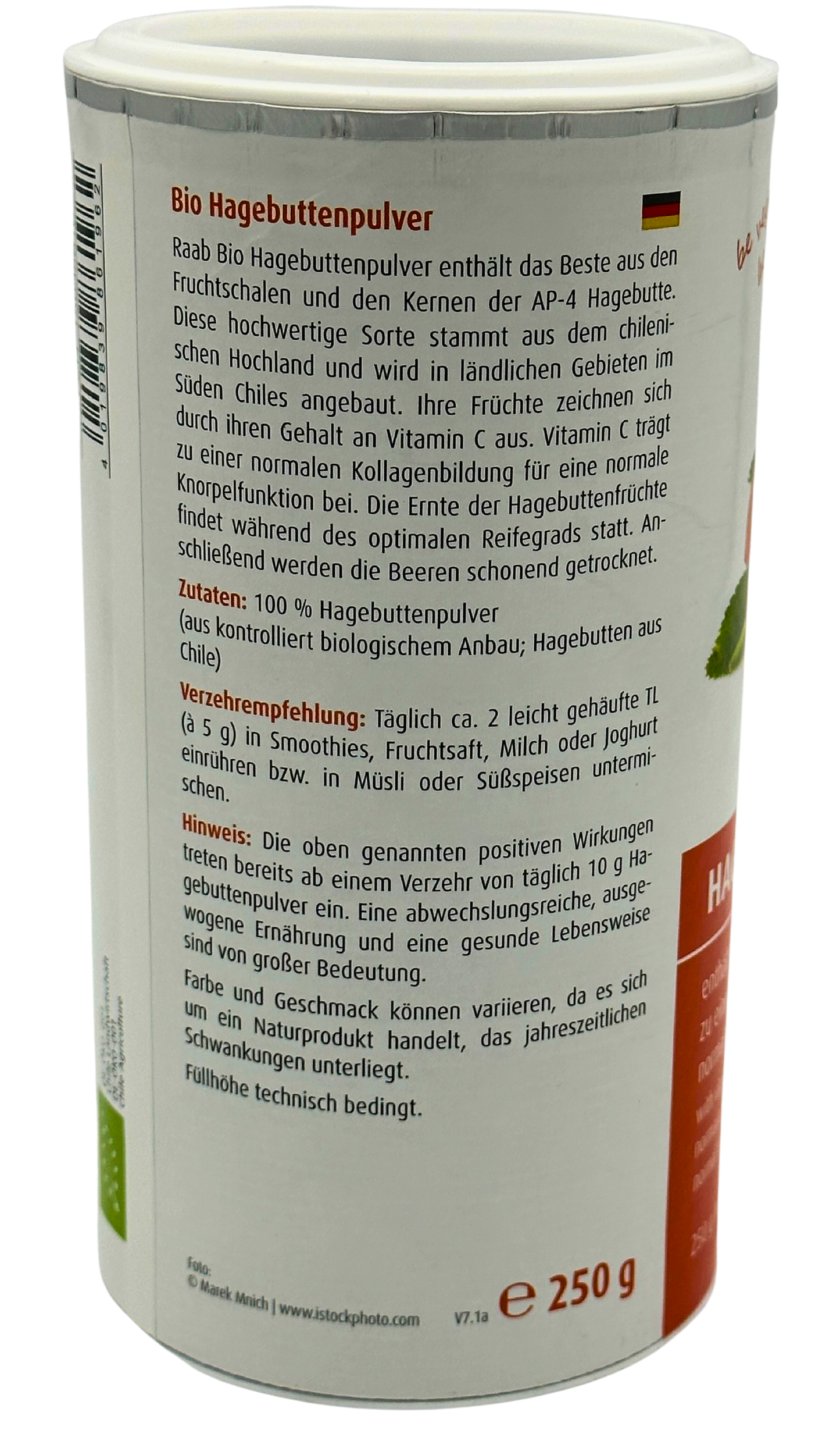 Raab BIO Hagebutten Pulver, 250g - Reich an Vitamin C und Lycopin
