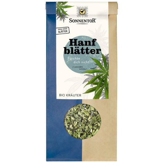 Sonnentor Hanfblätter loser Bio Kräutertee mit extra großen Blättern – naturbelassene Cannabis-sativa-Blätter in transparenter Verpackung