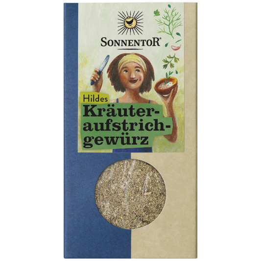 Sonnentor Hildes Kräuteraufstrich-Gewürz – Bio-Gewürzmischung in dekorativer Verpackung zum Verfeinern von Brotaufstrichen und Dips