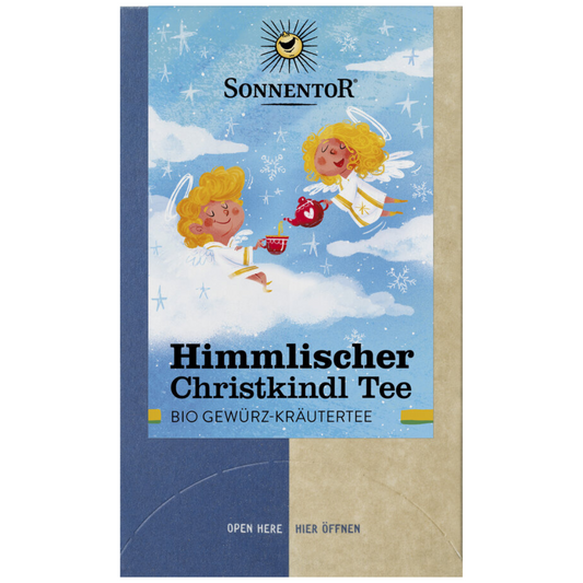 Sonnentor Himmlischer Christkindl Tee – festlicher Bio Gewürz-Kräutertee mit weihnachtlichem Motiv in Faltschachtel