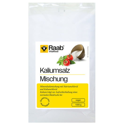 Raab Vitalfood Kaliumsalz Mischung 1000 g – Mineralsalzmischung mit Natriumchlorid und Kaliumchlorid, vegan, zur Unterstützung eines normalen Blutdrucks