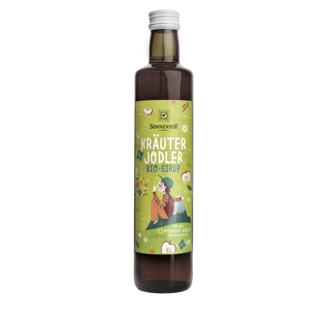 Sonnentor Kräuterjodler Bio-Sirup – Kräutersirup mit Apfelsaft verfeinert in 500 ml Flasche