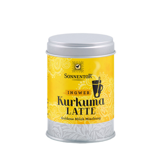 Sonnentor Kurkuma Latte Ingwer in dekorativer Dose – goldene Milch Mischung mit Ingwer