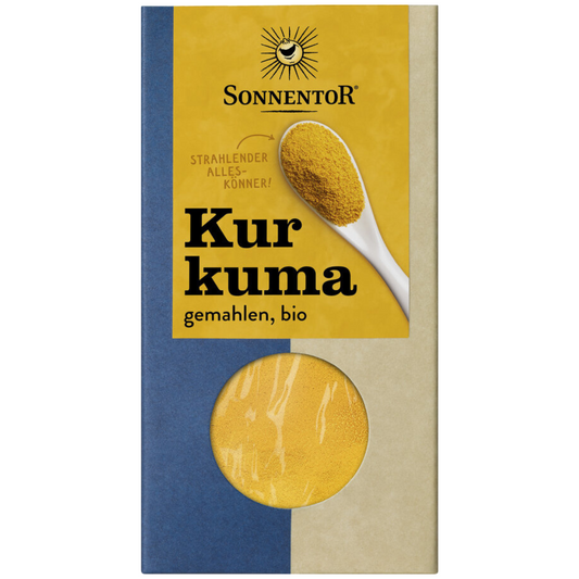 Sonnentor Kurkuma gemahlen – Bio-Kurkuma Pulver in 40 g Packung, aromatisches Gewürz für Currys und Goldene Milch