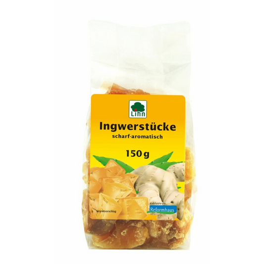Lihn Ingwerstücke scharf-aromatisch 150g – kandierter Ingwer mit intensiver Schärfe, aromatisch und exklusiv im Reformhaus