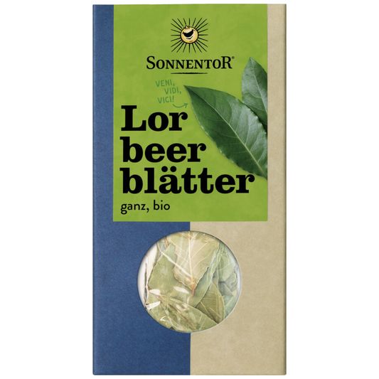 Sonnentor Bio Lorbeerblätter ganz – aromatische ganze Blätter in nachhaltiger Verpackung mit Sichtfenster