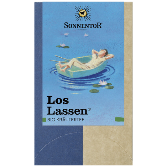 Sonnentor Loslassen Bio Kräutertee – wohltuender Kräutertee in Teebeuteln, Verpackung mit entspannendem Boots-Motiv