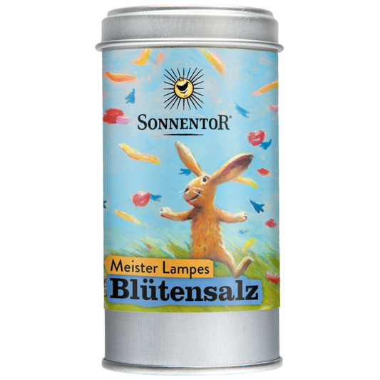 Sonnentor Meister Lampes Blütensalz – bunte Bio Gewürzmischung mit Blüten in dekorativer Aromaschutz-Dose mit Hasenmotiv