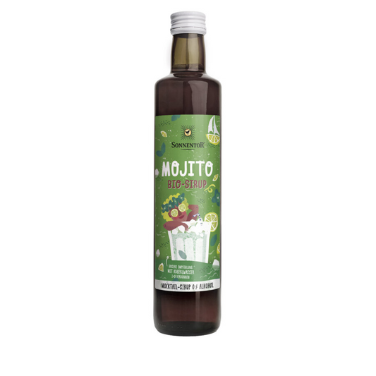 Sonnentor Mojito Bio Sirup – erfrischender Mocktail-Sirup ohne Alkohol mit Minze und Limette in Glasflasche