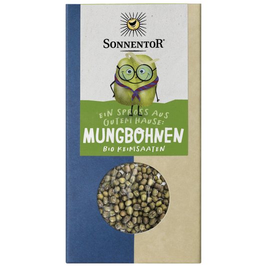 Sonnentor Mungbohnen Bio Keimsaat – hochwertige Keimsaat für Sprossen in nachhaltiger Verpackung mit Sichtfenster