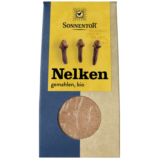 Sonnentor Nelken gemahlen Bio – fein gemahlenes Nelkengewürz in nachhaltiger Verpackung mit Sichtfenster