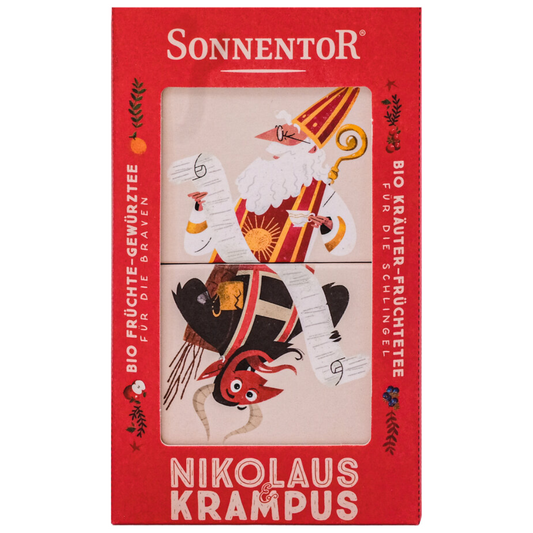 Sonnentor Nikolaus & Krampus Tee – festliche Bio Tee-Edition mit Früchte-Gewürztee und Kräuter-Früchtetee in roter Geschenkverpackung