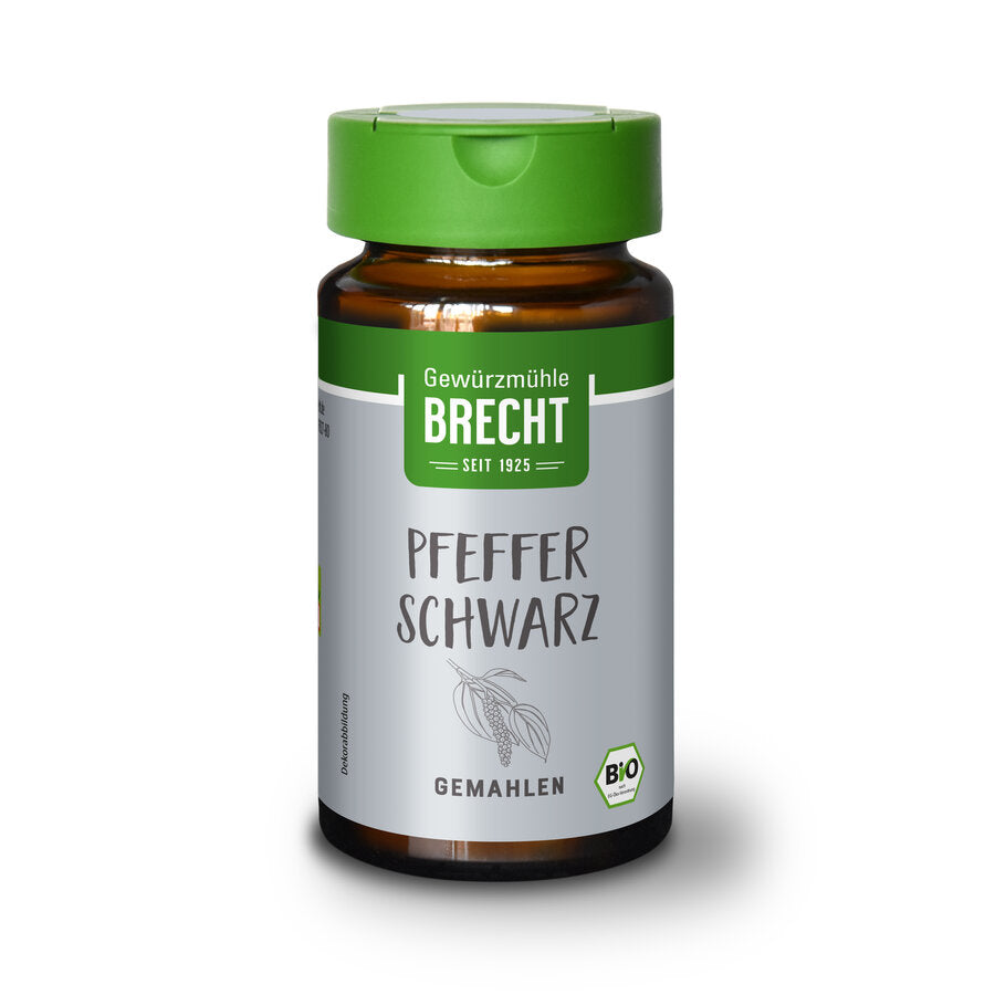 Pfeffer schwarz gemahlen Bio Glas 40g Gewürzmühle Brecht