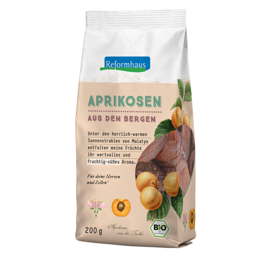 Reformhaus Bio-Aprikosen aus den Bergen 200 g – naturbelassen, getrocknet, ungeschwefelt, vegan, aus kontrolliert biologischem Anbau in der Türkei