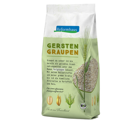 Reformhaus Bio Gerstengraupen 500 g – grobe Perlgraupen mit hohem Ballaststoffgehalt, ideal für Suppen, Aufläufe und Beilagen