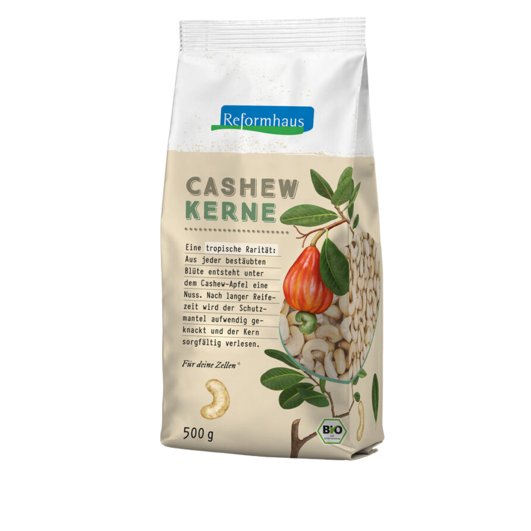 Reformhaus Bio Cashewkerne 500 g – hochwertige Cashewkerne in Großpackung, ideal zum Snacken und Verfeinern