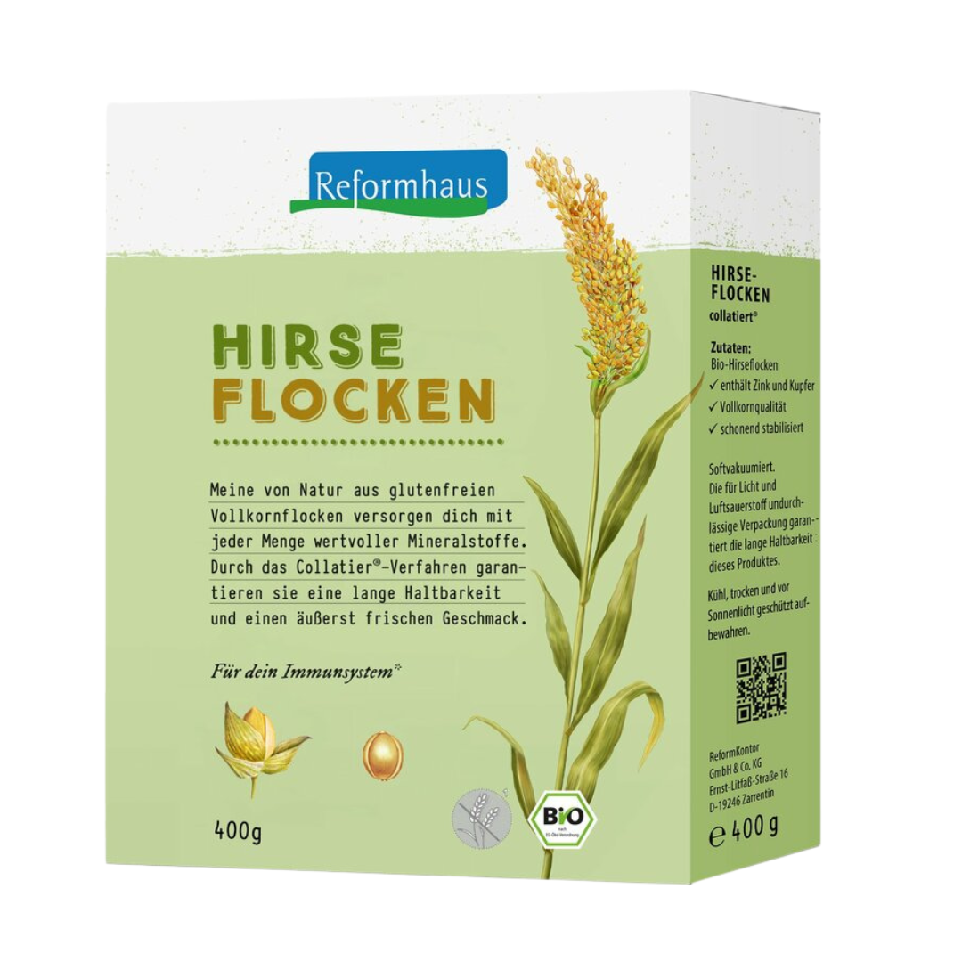 Reformhaus Bio Hirseflocken – 400 g Packung mit Collatier®-Verfahren für lange Haltbarkeit und frischen Geschmack